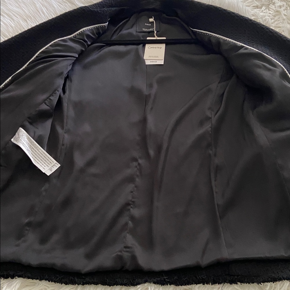 MNG Black Textured Blazer with pearl Buttons size S length 29” bust 36” - Picture 10 of 12